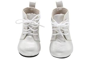 Aeromdale Doll Boots PU Shoes with Shoelaces for 18 inch American Doll Girls Dolls 46cm Doll Accessories Toys - White - 1 Pair