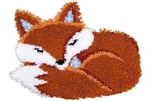 VERVACO Kit Alfombra Gancho De Pestillo Alfombras De Habitacion Zorro DURMIENDO DIY Manualidades Adultos Set Creativo Regalo Bordado Kit Principiantes ca. 55 x 46 cm Latch Hook Embroidery