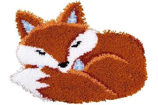 Vervaco Kit Tapis Point Noué Á Faire RENARD DORMANT Broderie Debutant DIY Latch Hook Kit Complet Decoration Maison Manuelle Loisir Créatif ca. 55 x 46 cm Embroidery