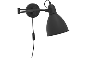 EGLO Lampa Ścienna San Peri - 1-Punktowa Vintage, Industrialna, Oświetlenie Ścienne z Metalu Do Wnętrz, Czarna, z Przełącznikiem, Do Salonu i Sypialni