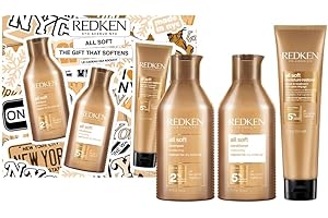 Redken All Soft Weihnachtsset, Geschenksert mit All Soft Shampoo, Conditioner & Leave-In für trockenes Haar, Zur intensiven Versorgung der Haare mit Feuchtigkeit, Verleiht Geschmeidigkeit und Glanz