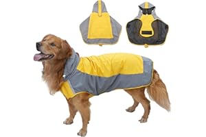 PETCUTE Impermeable Con Capucha y Collar Agujero Para Perros, Ultra-Light Chaqueta de Lluvia Con Tiras Reflectoras, Resistente al Agua Para Cachorro Pequeño