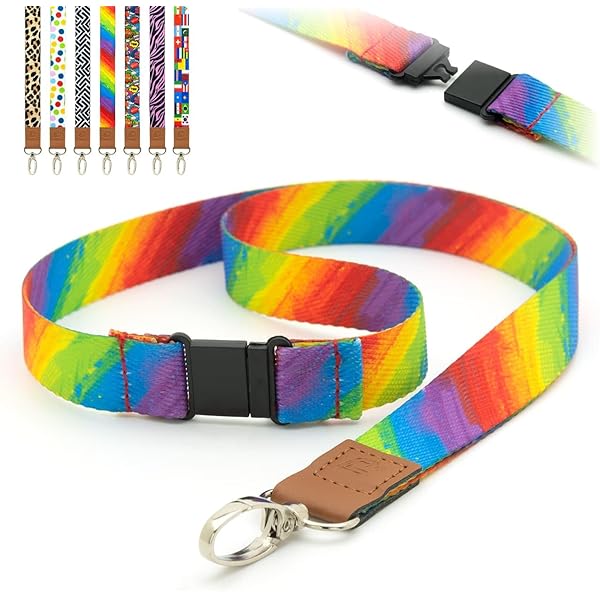 LanyardsTomorrow Cordon Tour De Cou Plat Pré-imprimé Avec Clip En Métal Et Porte-badge D'identification, Arc-en-ciel Brossé, Paquet De 10