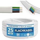 NYM Flat Cable 3 x 1.5 mm&sup2; YDYp 82 ft &ndash; For Wet Areas, Copper 300/500 V | Flat for recessed installation, cable for wet areas
