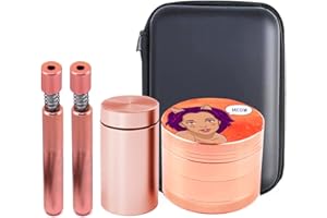 Grinder set oro rosa, Spespo Macinino Meccanico per Spezie, Cat Woman Pattern, Ø 50mm, 4 Pezzi, Macina Erbe per spezie, pepe, sale, Includere 2 Pipa in metallo, Stash Storage Jar (Borsa con zip)
