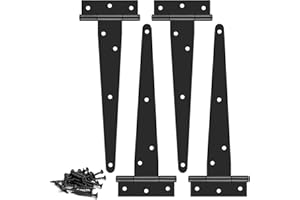 KOLAKO Shed Door Hinges, 8 Inch (200mm) Door Hinges, Heavy Duty Outdoor T Hinges, Black Strap Tee Hinges with Screws, Gate Hinges for Wooden Garden Gate Door Window Barn, 4 Pack