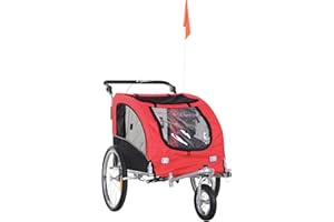 ‎PAWHUT PawHut 2-in-1 Hundeanhänger, Fahrradanhänger für Hunde, Hundewagen mit Reflektoren, Fahne, Hundefahrradanhänger Hundebuggy, Oxford-Gewebe