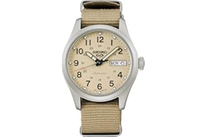 Seiko 5 Desert Kit Midfield męski automatyczny zegarek z kremową tarczą i beżowym nylonowym paskiem SRPJ83K1, Pasek.