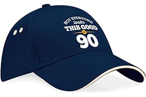 D Design Invent Print! 90th Birthday Gift Hat Baseball Cap for Men Women 90 Keepsake Present (Navy (Putty Trim))