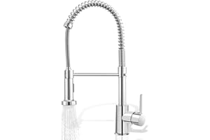 Yabumak Kitchen Taps Spring Kitchen Sink Mixer Tap with Pull Out Spray 360° Swivel Kitchen Sink Taps with 2 Modes Spray Single Handle Single Lever Chrome Kitchen Taps Mixer (Silvery)