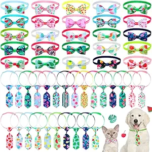 50 Pieces Dog Bow Tie Collar Set Includes 25 Dog Neckties and 25 Dog Bow Ties Adjustable Dog Bowties Neckties Collars for Dogs Cat Decoration (Fresh Pattern)