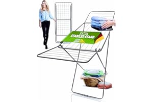 STAHLMANN ® Wäscheständer [18 m Trockenfläche] - Wäscheständer (Silber) platzsparend mit rutschfesten Füßen - Klappbarer Flügelwäscheständer - Wäschetrockner (Silber)
