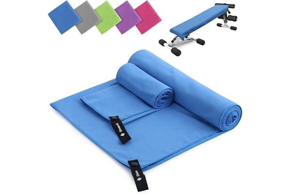 Microfibre Lot de 2 | Serviette de Bain 180 x 60 cm + Serviette Main 80 x 40 cm | Séchage Rapide & Ultra Absorbante - Pour Sport, Musculation, Camping et Voyages (Bleu)