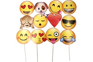 JZK 12 x Emoji Foto Verkleidung Papier Partei Requisiten Photo Booth auf Stick für Kinder Erwachsene Party Favour Zubehör für Hochzeit Hen Party Geburtstag Weihnachten Halloween