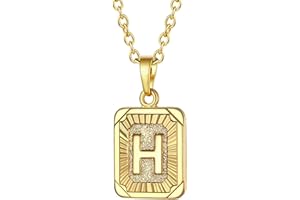 FOCALOOK Letter Chain Women's Rectangle Pendant Chain Gold Men's Name Chain Initial Necklace Chain with Letters A to Z Jewellery for Birthday