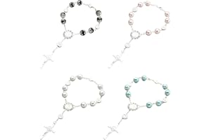 RTRTGS 4 Piezas de Rosario de Coche para Espejo retrovisor,Espejo de Coche Colgante de Cruz para Espejo retrovisor,Colgante de Coche,Accesorios para Colgar en el Coche(Noir,blanc,poudre,bleu)