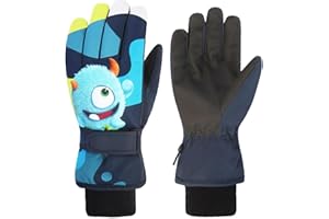 HNGEMSY Waterproof Kids Gloves Winter Cold Weather Fleece Lined Thermal Warm PU Palm Snow Ski Cycling Glove for Age1-13 Boys Girls Kid Boy Toddler Girl Children Skiing Snowboarding