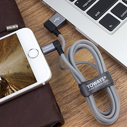 Lightning Kabel Toways iPhone Ladekabel [Apple MFi zertifiziert] 90 Grad Winkel Stecker 1.2m Nylon USB Datenkabel für iPhone 7 / 7 Plus / 5 / iPhone 6 / iPhone SE / 6 / 6 Plus / 6s / 6s Plus / 5 / 5c / 5s, iPad Pro Air Air 2 mini2 mini3 4th Gen, iPod Nano 7th Gen, DJI Mavic Pro Drone – Grau - 6