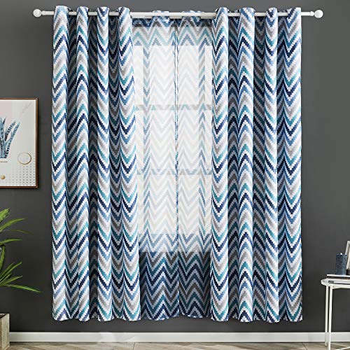 Topfinel Cortinas Opacas de ojales de Geométrico de rayas con Aislantes Térmicas para Niños y Ventanas de Salón Dormitorio,140cm de anchura 220cm de longitud,2 piezas, Azul Turquesa