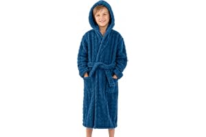JiAmy barnmorgonrock mjuk fleece med huva badrock flickor pojkar varm badrock för 4-14 år