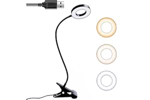 JARAGAR Clip on Reading Light 48 LED USB Desk Lamp with 3 Color Modes, 10 Brightness Levels, Eye Caring, 360° Flexible Gooseneck Clamp for Bed, Headboard, Office, Bedroom
