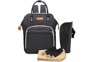 JIAN YA NA, borsa per pannolini impermeabile, borsa per il cambio del pannolino, zaino multifunzionale da viaggio con 1 fasciatoio, 1 borsa termica e clip per carrozzina