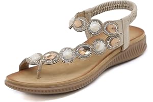 ZOEASHLEY Sandalen Damen Strass Flache Sandaletten Sommer Offene Zehe Zehentrenner Bohemian Flip Flops