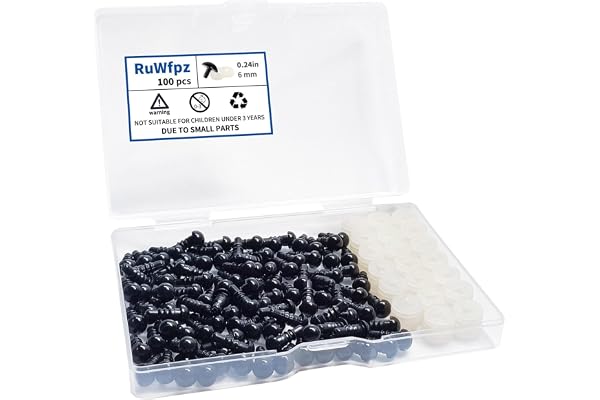 RuWfpz Yeux de Securite Amigurumi Crochet 6mm - 100pcs Yeux de Sécurité Poupée en Plastique Noir, Oeil Yeux pour Peluche Amigurumi, Bouton Yeux a Coudre Animaux