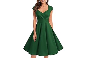 Bbonlinedress Robe Femme de Cocktail Vintage Rockabilly Robe plissée au Genou sans Manches col carré Rétro