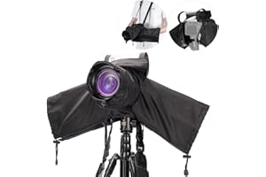 JJC Camera Rain Cover Nylon Raincoat for Canon Sony Nikon Camera & Lenses ≤ 230mm Length - Strap & Tripod Mountable, Zippered Viewing Window, Anti-slip Lens sleeves Black