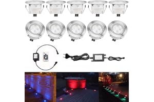 CHNXU 10 Spot LED Eclairage Extérieur Encastrable Sol Terrasse Bois,45mm Spots Encastré Extérieur Fait en IP67 DC12V 1W Avec Alimentation EU Pour Jardin Escalier Patio RGB