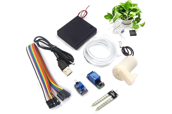 RUNCCI-YUN Kit d'arrosage Automatique pour Arduino DIY, 1pcs Sol Détection D'Humidité + 5V 4 Canal Relais Module + 1pcs Mini Micro Pompes à Eau Submersibles + 0.5M Tuyau Transparent