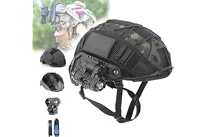 SeeboJK Ensemble de Casque Airsoft, Casque Fast LéGer avec ModèLe de Jumelles et Lampe de Poche et Signal Lumineux et Lampes de Poche, pour Paintball Tir Cosplay