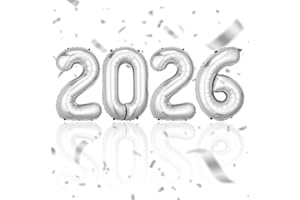 IWIIO 16 Inch 2026 Balloons, Happy New Year Balloons, Gold Foil Number Balloon for Nye Party Decorations 2026 Christmas (Silver)
