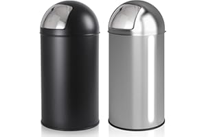 Jago® Push Mülleimer - mit Deckel, 50L, Edelstahl, Push Klappe poliert, Rutschfest, Silber/Schwarz - Retro Abfalleimer, Abfallsammler, Müllbehälter, Müllsammler, Abfallbehälter, Bad (Silber)