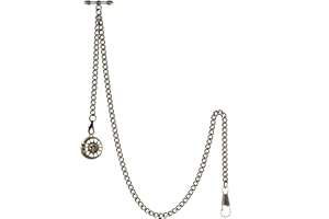 TREEWETO Catena per orologio da taschino con terminale a T Bar Albert T-Bar con ciondolo a forma di sole antico e 2 ganci per giubbotto