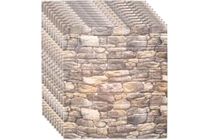 Hoomall 10pcs 3D Wall Panels 38×35cm Brick Wallpaper Self Adhesive DIY Wall Stickers Waterproof PE Foam Panel Wall Tiles for Bedroom Kitchen Living Room Bathroom Home Decor Brown Yellow