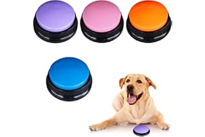BINYI Buzzer with Sound Dog Bell Dog Buttons for Talking Recordable Answer Buzzers Cat Bell Pack of 4 Buzzer with Recording Function Games for Dogs Talking Buttons Dog Bell Dog Doorbell