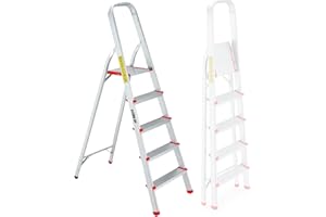 Escabeau à 5 marches BM TOOLS BMT-ESC5-ALU - Haut. de Travail : 99 cm - Prend Peu de Place et se Range Facilement - en Aluminium