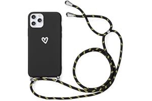 Yoedge Funda con Cuerda para Xiaomi Redmi 9T /9 Power (4G), Carcasa con Cadena Cordón Ajustable Colgante Correa Corazón Silicona Mate AntiChoque Suave TPU Cover para Redmi 9t (6,53"), Negro