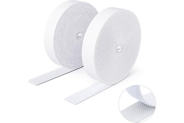 SUTOUG Ruban adhésif double face à crochets et à boucles, 16MM x 3M Ruban adhésif autocollant, bandes robustes, ruban à emboîtement pour cadres de photos, moustiquaires, tapis, bricolage - Blanc