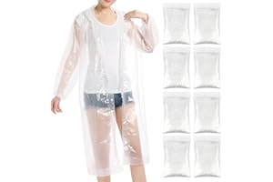 Runmeihe 8 Pack Regenponcho Durchsichtig für Erwachsener, Wasserdichte Leichte Einweg-Ponchos Cape mit Kapuzen PE Dicker Knopf, Damen Mann Regenponcho Transparent Notfall Regenmantel