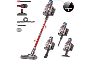‎VISTEFLY Vistefly V15 Apex Akku Staubsauger, 42000Pa 500W Staubsauger Kabellos Doppelter-Behälter 10-in-1 Akkustaubsauger 11 Zyklonen Bis zu 65 Min Laufzeit, für Hartböden Tierhaare Teppich, Rot