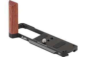 FOTGA L-Shaped Wooden Handle Grip Quick Release Plate for Panasonic Lumix S9 Camera - Retro-Styled Handgrip, Arca Swiss Compatible Tripod Mount, Aluminum Alloy Baseplate (Black)