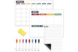 SHPUCISE 3-Pack Magnetic Dry Erase Calendar Whiteboard Set for Fridge,Wall, Monthly, Weekly & Daily Planners,Magnetic Whiteboard with 8 Markers & Eraser, Perfect as Family Reminder and Memo Board