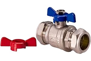 WÄRMER SYSTEM Válvula de bola de mariposa 22mm Montaje de compresión de mango rojo y azul
