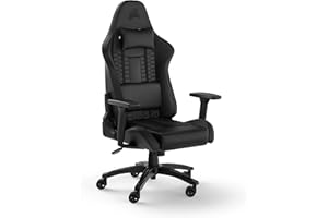 ‎CORSAIR Corsair TC100 Relaxed-Gaming-Stuhl – Kunstleder – Vom Rennsport inspiriertes Design – Lendenkissen – Abnehmbares Nackenkissen aus Memory-Schaumstoff – Verstellbare Armlehnen – Schwarz