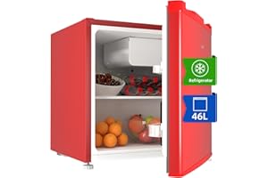 CHiQ Mini Fridge 46L, E Energy Rating, Frost Free, Low Noise, Table Top Fridge, Compact Wine&Beers Cooling, Reversible Doors, 12-Year Free Warranty on The Compressor, Red