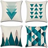 BoomTeckGeometric Cushion Covers 45cm x 45cm, 4 Pcs Throw Pillow Covers Decorative Cotton Linen Square Pillow Cases Sofa Car Home Decor Pillowcase 18x18 Inch Blue Triangle Arrows Geometric Pattern