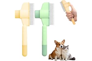 Ajuanbazha Pack of 2 Self-Cleaning Flea Comb for Cats and Dogs, Pet Brush with Release Button, Ideal for Short and Long Hair Fur, Removes Loose Hair, Knots & Fleas Gently